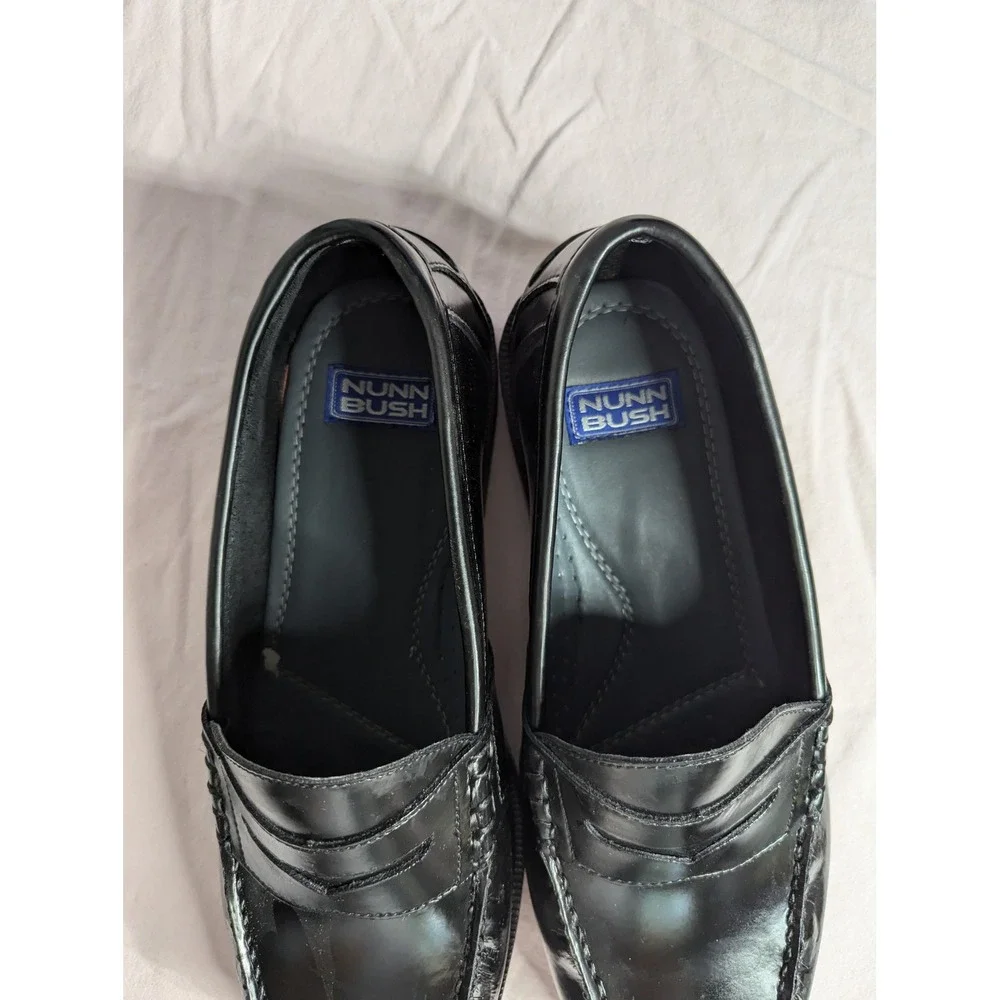 Nunn Bush mens loafers shiny black dress slide on shoes 12W leather uppers 85538